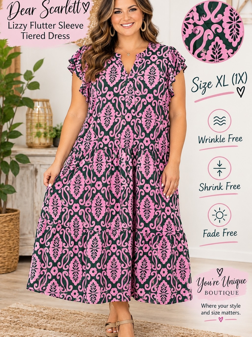 Dear Scarlett Lizzy Flutter Sleeve Tiered Midi Dress